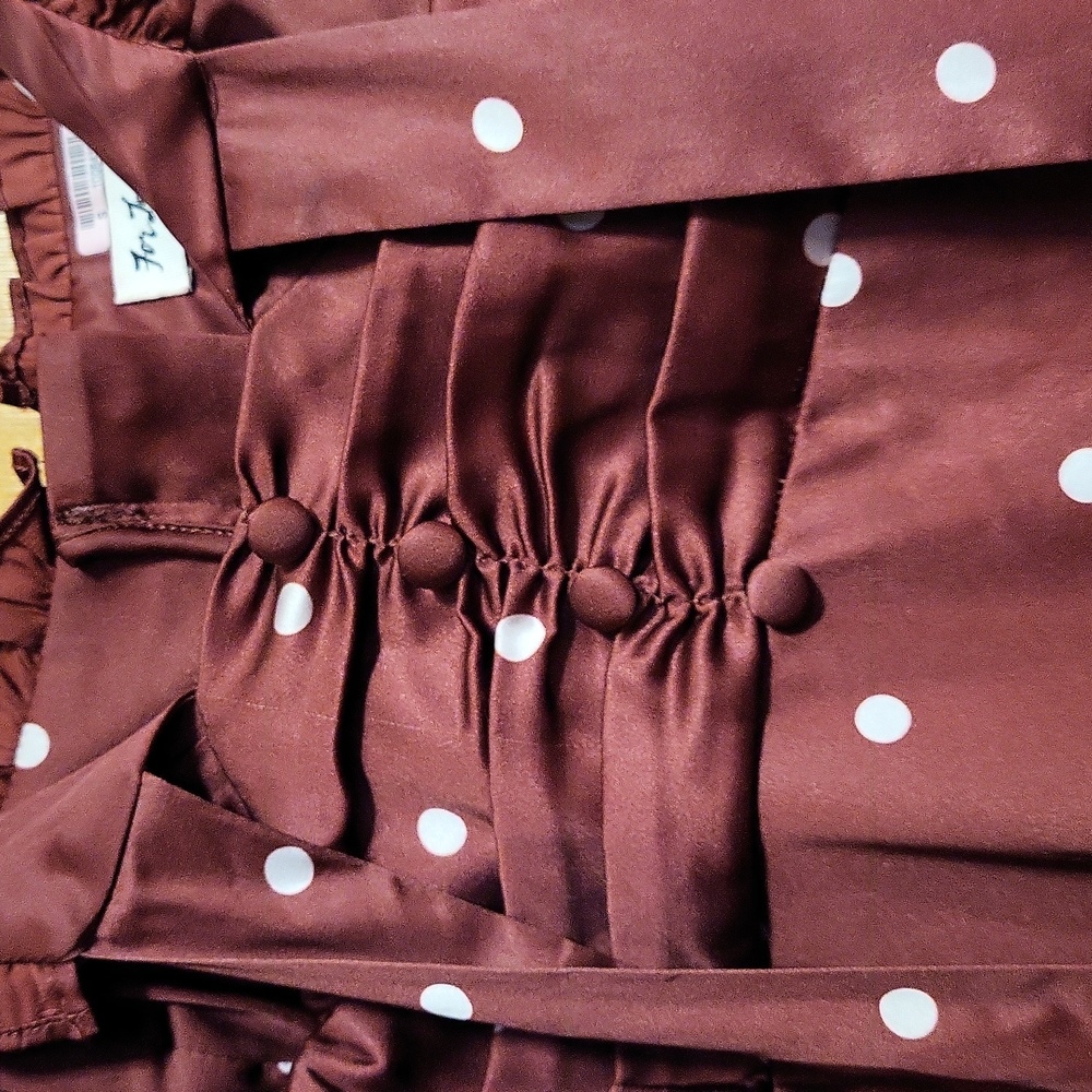 For Love And Lemons Davies Burgundy Polka Dot Swing Satin Dress - Picture 7 of 8